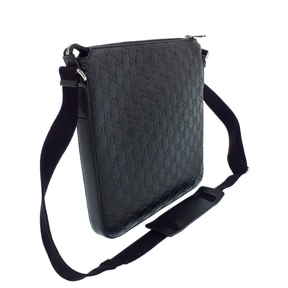 Gucci Messenger Bag Black ssima Leather Signature Crossbody